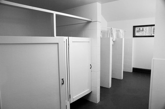 toilet stalls and showers with privacy curtains