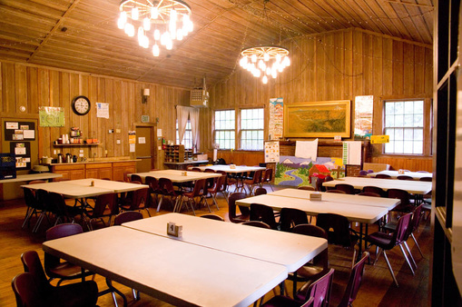 Dining hall interior with tables and chairs