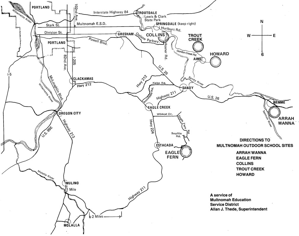 Map: Directions to Multnomah Outdoor School Sites circa Spring 1985