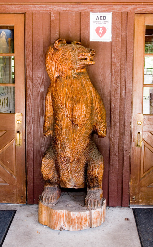 bear statue outside dining hall