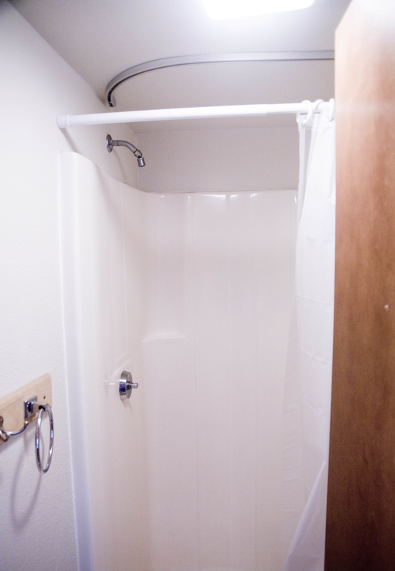 shower stall with privacy curtain