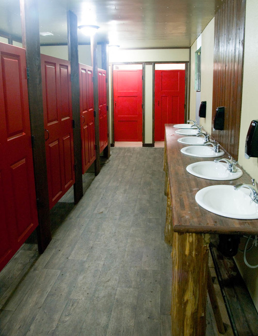 restroom - toilet stalls and sinks