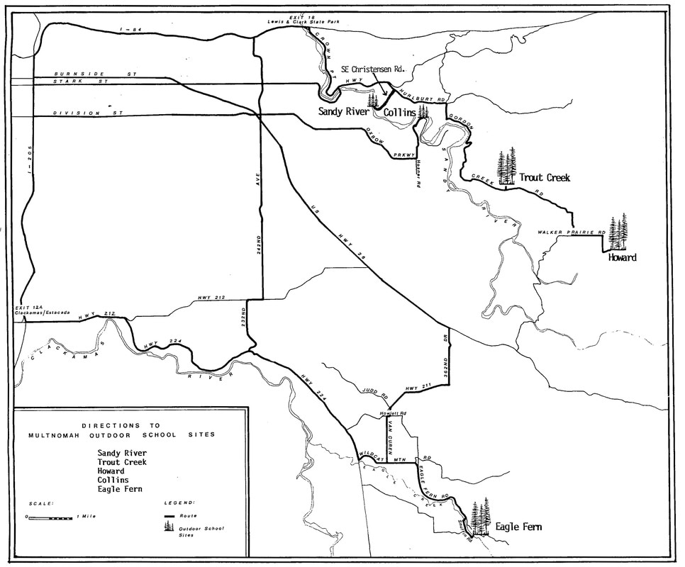 Map: Directions to Multnomah Outdoor School Sites circa Fall 1991