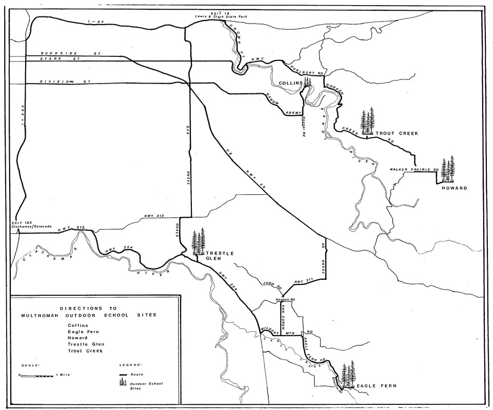 Map: Directions to Multnomah Outdoor School SItes circa Fall 1986