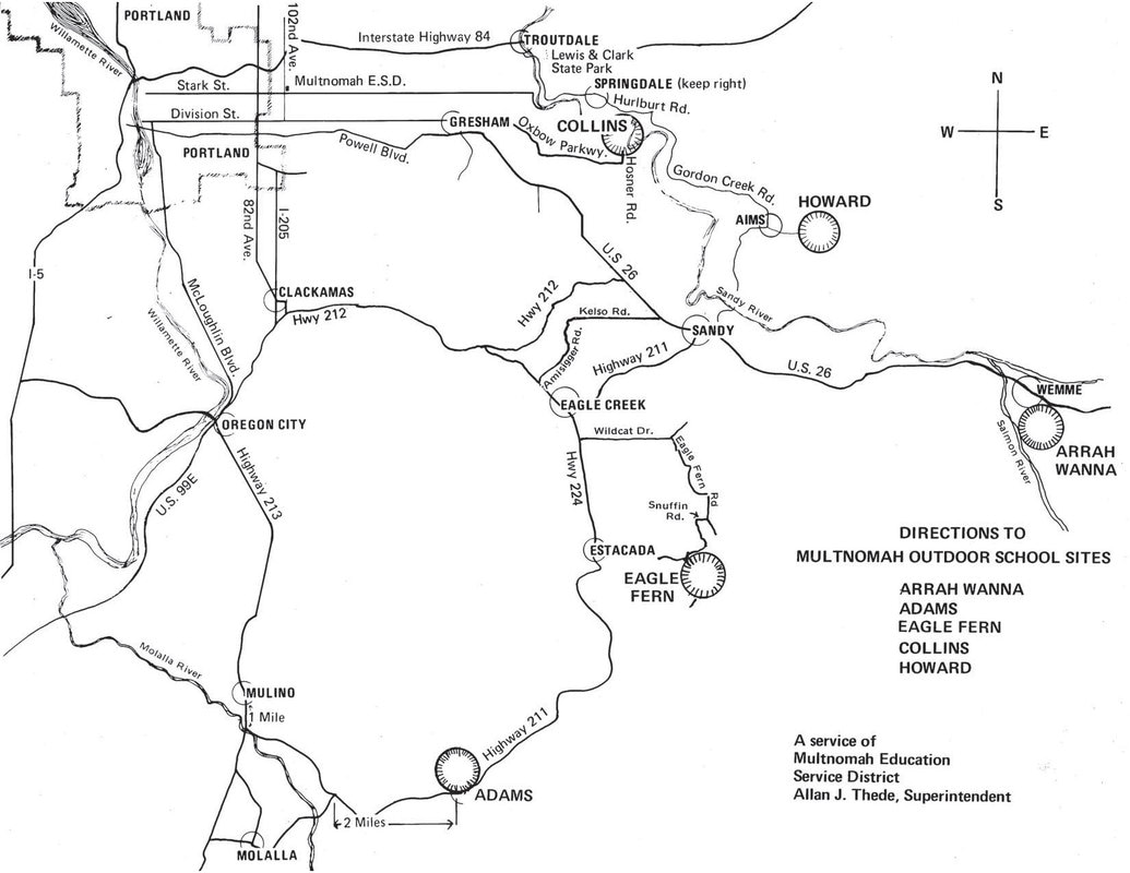 Map: Directions to Multnomah Outdoor School Sites circa Fall 1983