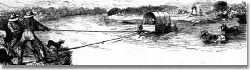 pulling wagons across a river