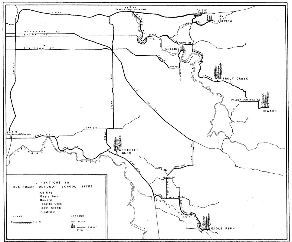 Map: Directions to Multnomah Outdoor School Sites circa Spring 1990