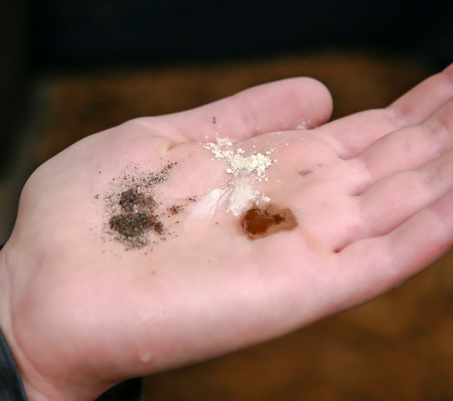 three different particle sizes in student's hand